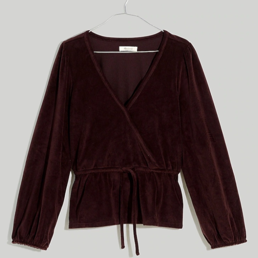 Madewell Corduroy Tie-Front Faux-Wrap Top Size S
